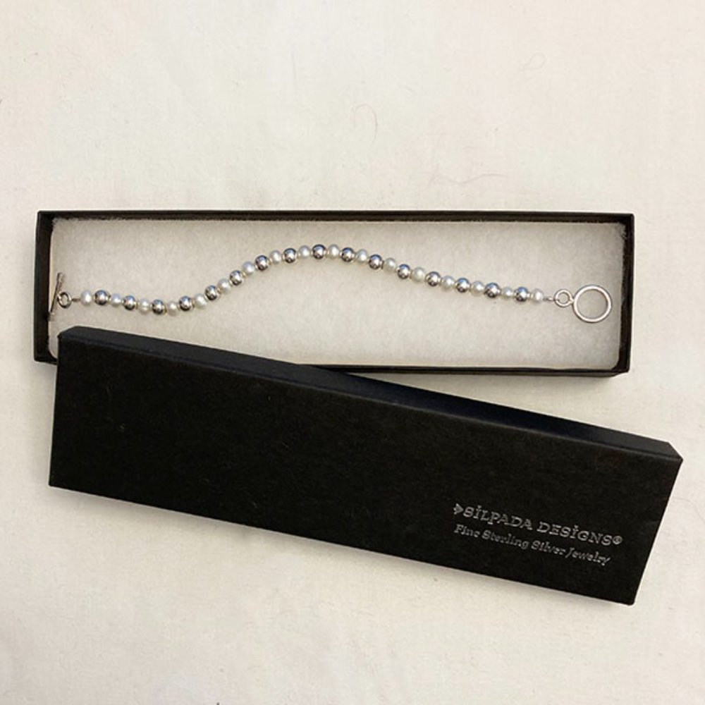 Silpada Freshwater Pearl and Sterling Silver Bead Toggle Bracelet